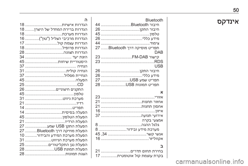OPEL GRANDLAND X 2018.5  מערכת מידע ובידור 50סקדניאBluetoothרוביח
 Bluetooth
..........................
44
רוביח
 
ןקתה
.................................
26
ןופלט
..........................................
45
עדימ
