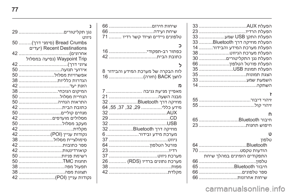 OPEL MERIVA 2015  מערכת מידע ובידור 77
תלעפה
 AUX
...................................
33
תלעפה
 
וידרה
..................................
23
תלעפה
 
ןקתה
 USB 
עמש
...................
33
תלעפה
 
הקיז