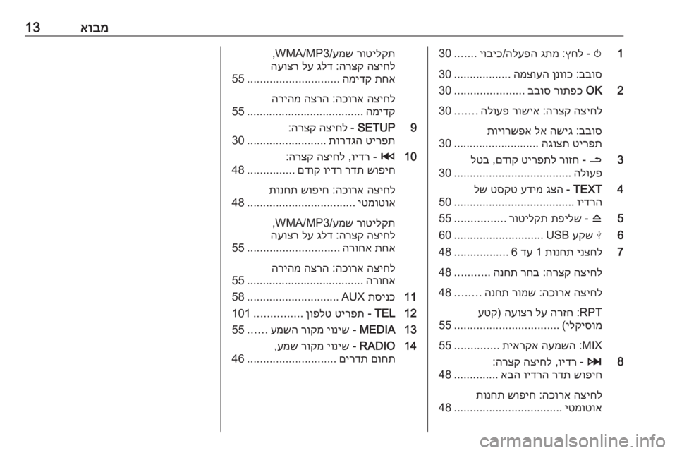 OPEL MOVANO_B 2019  מערכת מידע ובידור אובמ131
m
 - 
ץחל
 :
גתמ
 
הלעפה
/
יוביכ
.......
30
בבוס
 :
ןנווכ
 
המצועה
..................
30
2OK
 
רותפכ
 
בבוס
......................
30
הציחל
 
�