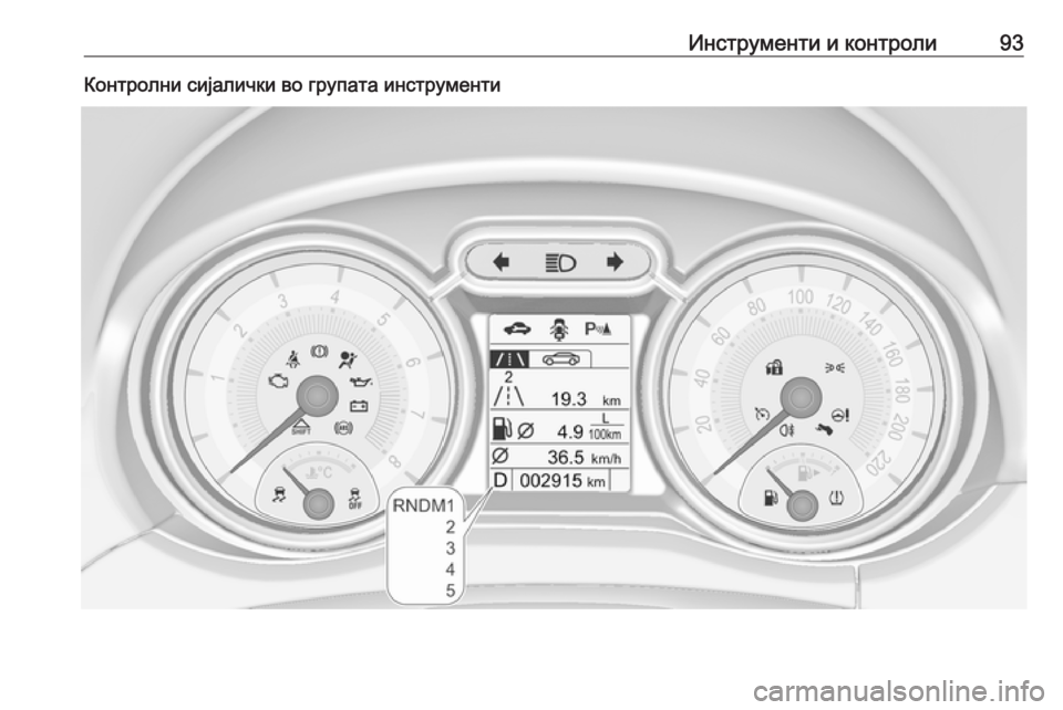 OPEL ADAM 2017 Сопственички прирачник Инструменти и контроли93Контролни сијалички во групата инструменти OPEL ADAM 2017 Сопственички прирачник Инструменти и контроли93Контролни сијалички во групата инструменти