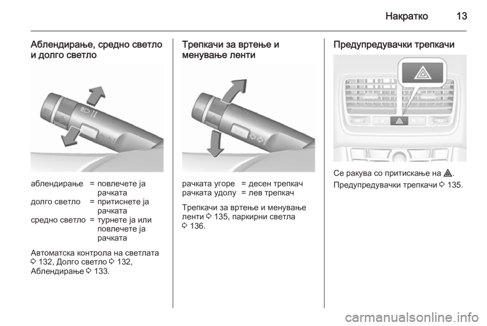 OPEL MERIVA 2015.5  Сопственички прирачник Накратко13
Аблендирање, средно светлои долго светлоаблендирање=повлечете ја
рачкатадолго светло=притиснете 