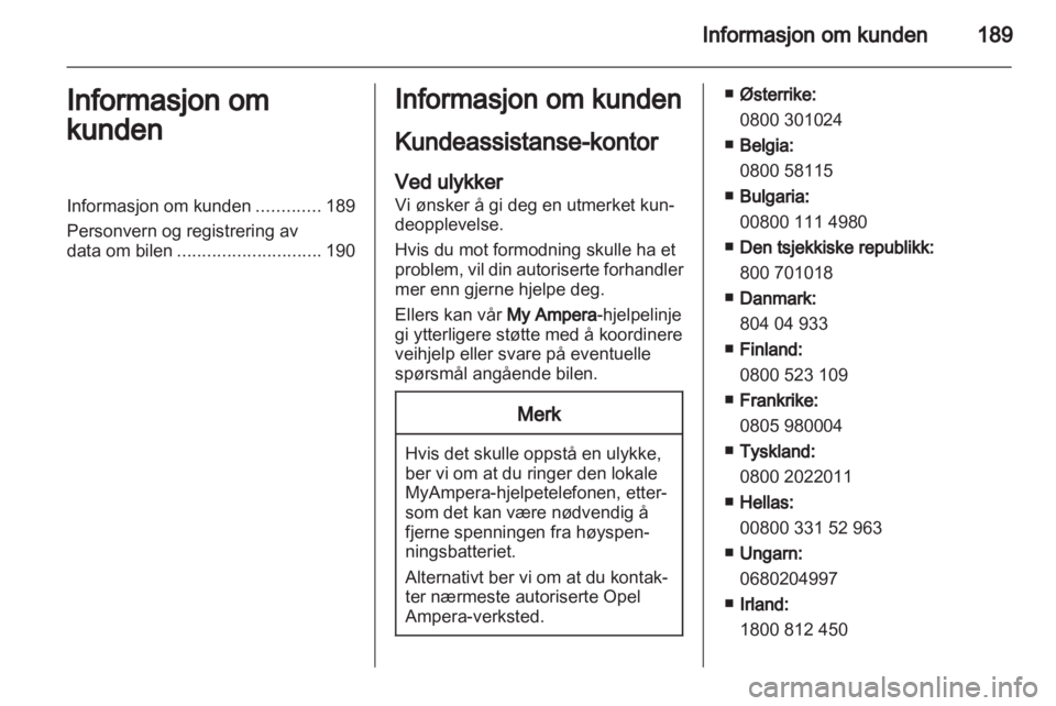 OPEL AMPERA 2013 Instruksjonsbok OPEL AMPERA 2013 Instruksjonsbok