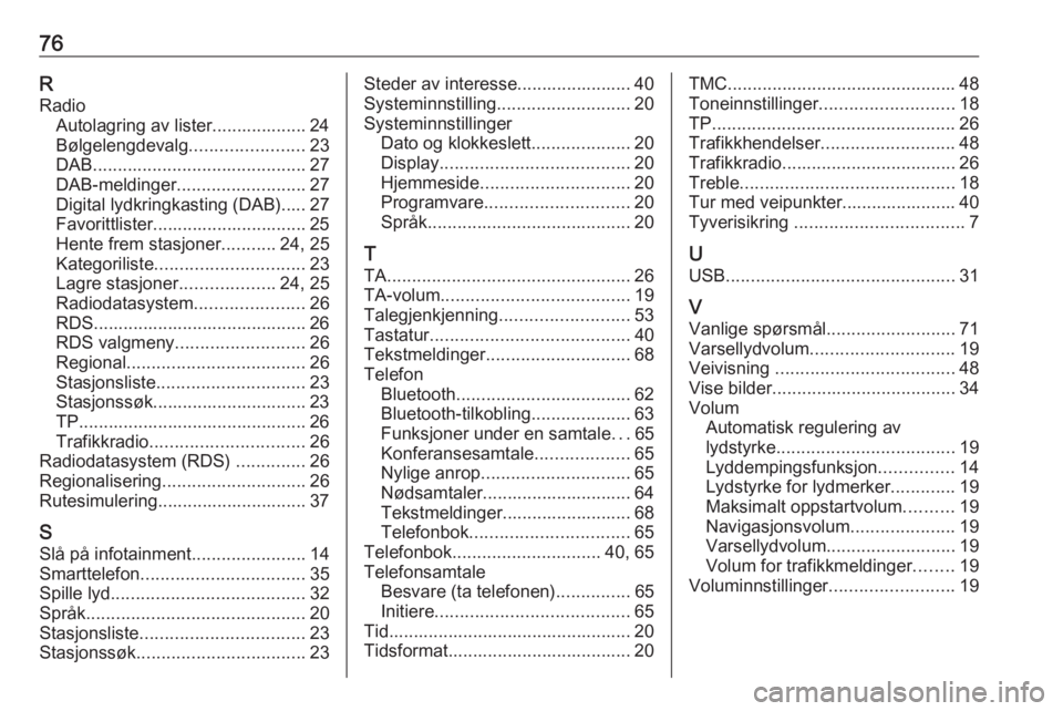 OPEL ASTRA J 2016.5 Brukerhåndbok for infotainmentsystem 76RRadio Autolagring av lister................... 24
Bølgelengdevalg .......................23
DAB ........................................... 27
DAB-meldinger .......................... 27
Digital l OPEL ASTRA J 2016.5 Brukerhåndbok for infotainmentsystem 76RRadio Autolagring av lister................... 24
Bølgelengdevalg .......................23
DAB ........................................... 27
DAB-meldinger .......................... 27
Digital l
