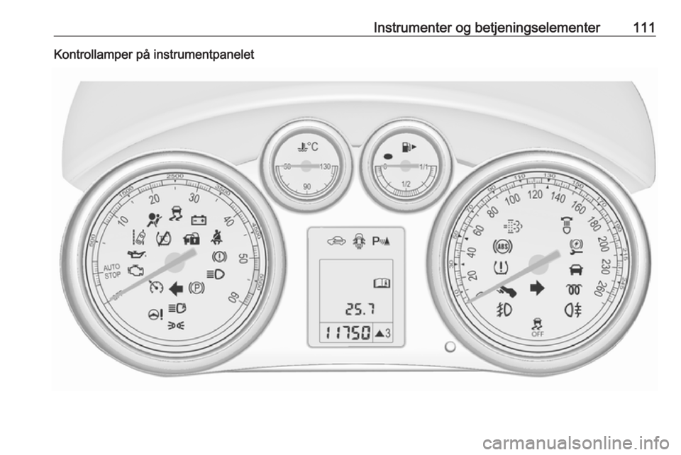 OPEL ASTRA J 2016.5  Instruksjonsbok Instrumenter og betjeningselementer111Kontrollamper på instrumentpanelet 