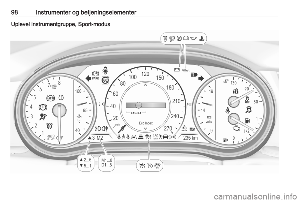 OPEL ASTRA K 2020 Instruksjonsbok 98Instrumenter og betjeningselementerUplevel instrumentgruppe, Sport-modus OPEL ASTRA K 2020 Instruksjonsbok 98Instrumenter og betjeningselementerUplevel instrumentgruppe, Sport-modus