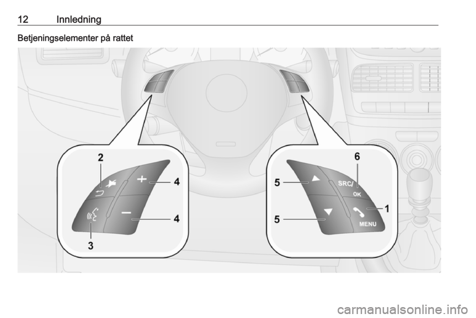 OPEL COMBO 2016 Brukerhåndbok for infotainmentsystem 12InnledningBetjeningselementer på rattet OPEL COMBO 2016 Brukerhåndbok for infotainmentsystem 12InnledningBetjeningselementer på rattet