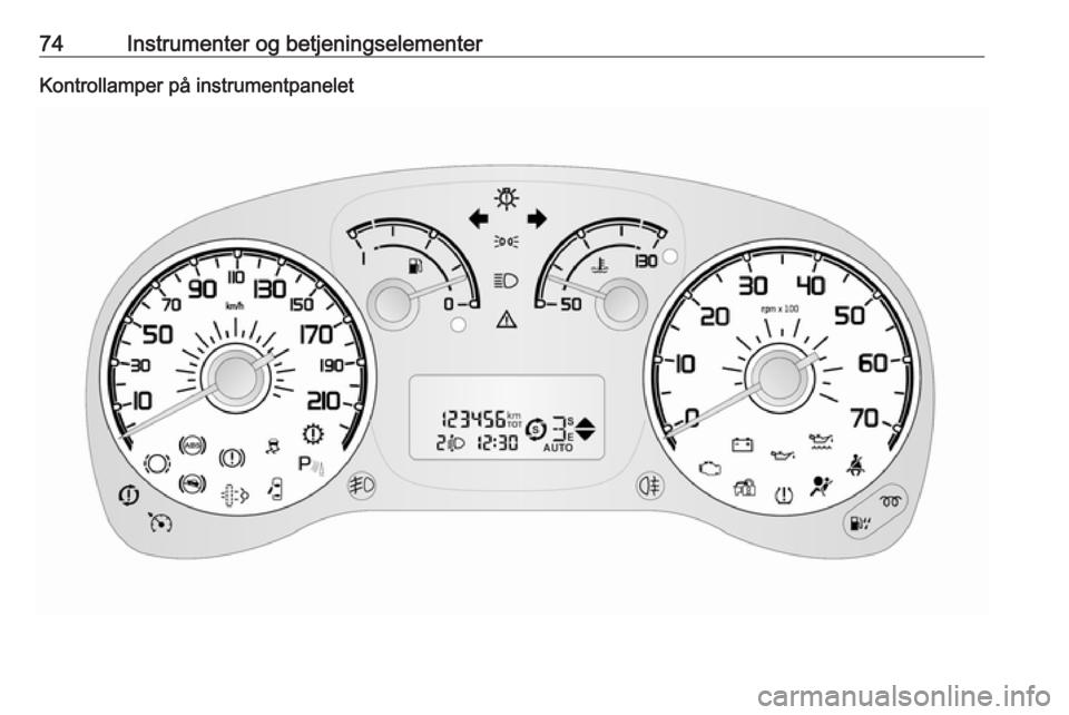 OPEL COMBO 2016 Instruksjonsbok 74Instrumenter og betjeningselementerKontrollamper på instrumentpanelet OPEL COMBO 2016 Instruksjonsbok 74Instrumenter og betjeningselementerKontrollamper på instrumentpanelet