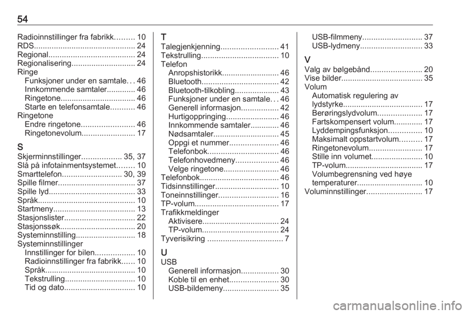 OPEL CORSA 2016 Brukerhåndbok for infotainmentsystem 54Radioinnstillinger fra fabrikk.........10
RDS .............................................. 24
Regional ....................................... 24
Regionalisering ............................. 24
R OPEL CORSA 2016 Brukerhåndbok for infotainmentsystem 54Radioinnstillinger fra fabrikk.........10
RDS .............................................. 24
Regional ....................................... 24
Regionalisering ............................. 24
R