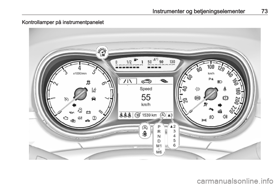 OPEL CORSA E 2019  Instruksjonsbok Instrumenter og betjeningselementer73Kontrollamper på instrumentpanelet 