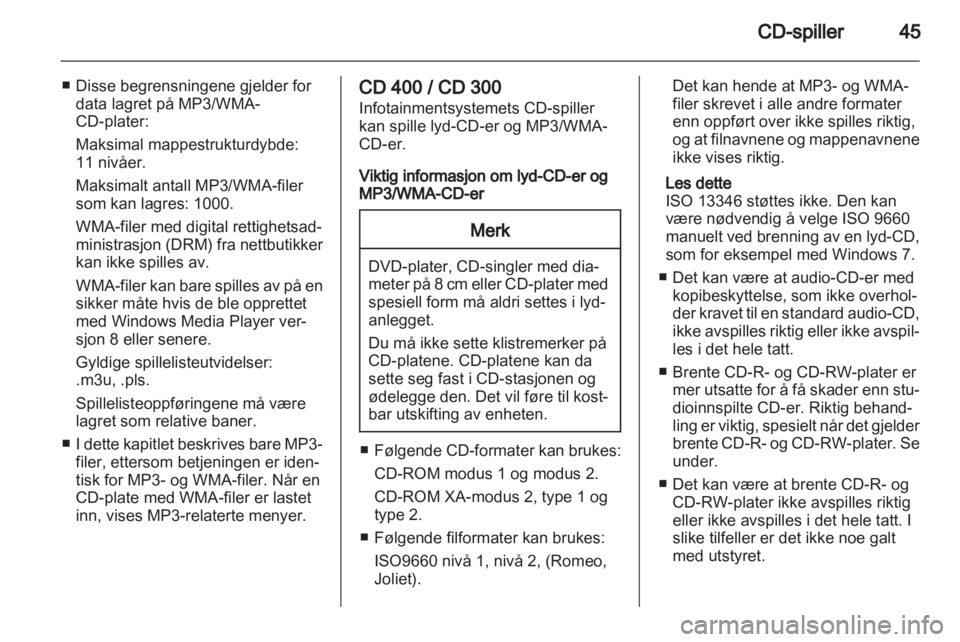 OPEL MERIVA 2013  Brukerhåndbok for infotainmentsystem 