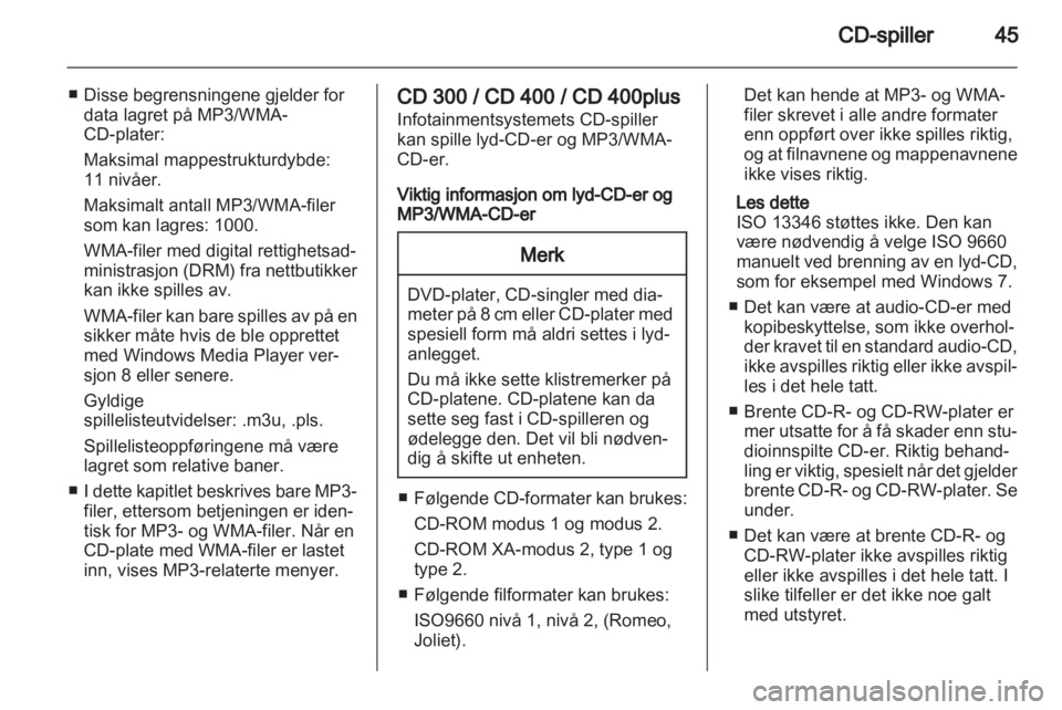 OPEL MERIVA 2013.5  Brukerhåndbok for infotainmentsystem 
