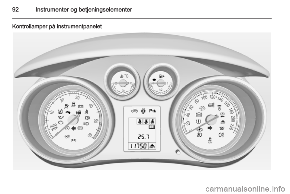 OPEL MERIVA 2015  Instruksjonsbok 92Instrumenter og betjeningselementer
Kontrollamper på instrumentpanelet 