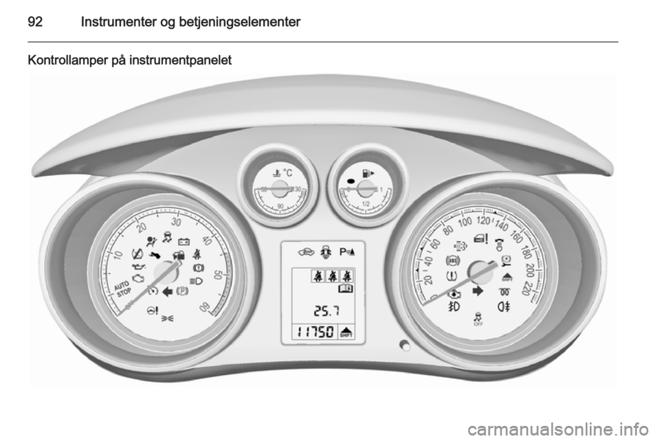 OPEL MERIVA 2015.5  Instruksjonsbok 92Instrumenter og betjeningselementer
Kontrollamper på instrumentpanelet 