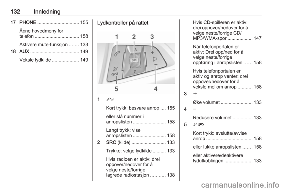 OPEL MERIVA 2016 Brukerhåndbok for infotainmentsystem 132Innledning17 PHONE............................... 155
Åpne hovedmeny for
telefon ................................. 158
Aktivere mute-funksjon .......133
18 AUX .................................... OPEL MERIVA 2016 Brukerhåndbok for infotainmentsystem 132Innledning17 PHONE............................... 155
Åpne hovedmeny for
telefon ................................. 158
Aktivere mute-funksjon .......133
18 AUX ....................................