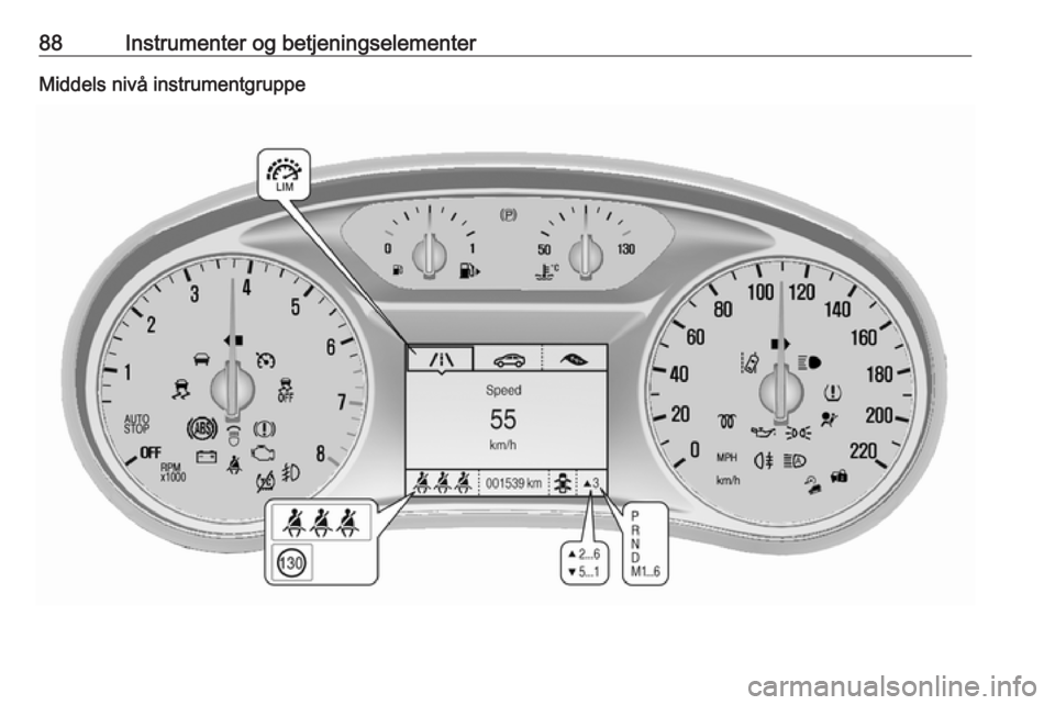 OPEL MOKKA X 2018 Brukerhåndbok for infotainmentsystem 88Instrumenter og betjeningselementerMiddels nivå instrumentgruppe OPEL MOKKA X 2018 Brukerhåndbok for infotainmentsystem 88Instrumenter og betjeningselementerMiddels nivå instrumentgruppe