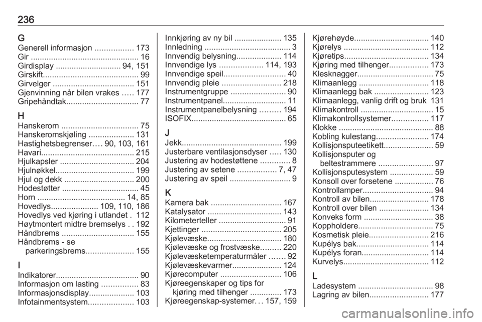OPEL MOVANO_B 2019 Instruksjonsbok 236GGenerell informasjon .................173
Gir ................................................ 16
Girdisplay ............................. 94, 151
Girskift ...................................... OPEL MOVANO_B 2019 Instruksjonsbok 236GGenerell informasjon .................173
Gir ................................................ 16
Girdisplay ............................. 94, 151
Girskift ......................................