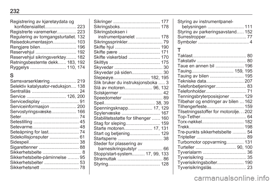OPEL VIVARO B 2018.5  Instruksjonsbok 232Registrering av kjøretøydata ogkonfidensialitet ........................ 223
Registrerte varemerker ...............223
Regulering av tomgangsturtallet. 132 Reisedokumentasjon ..................10