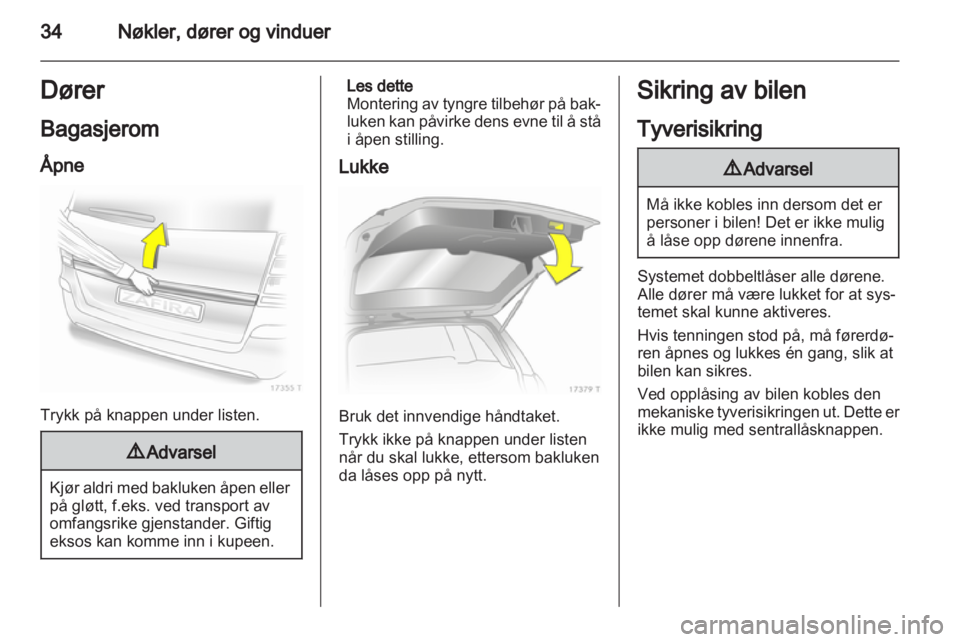 OPEL ZAFIRA 2012  Instruksjonsbok 