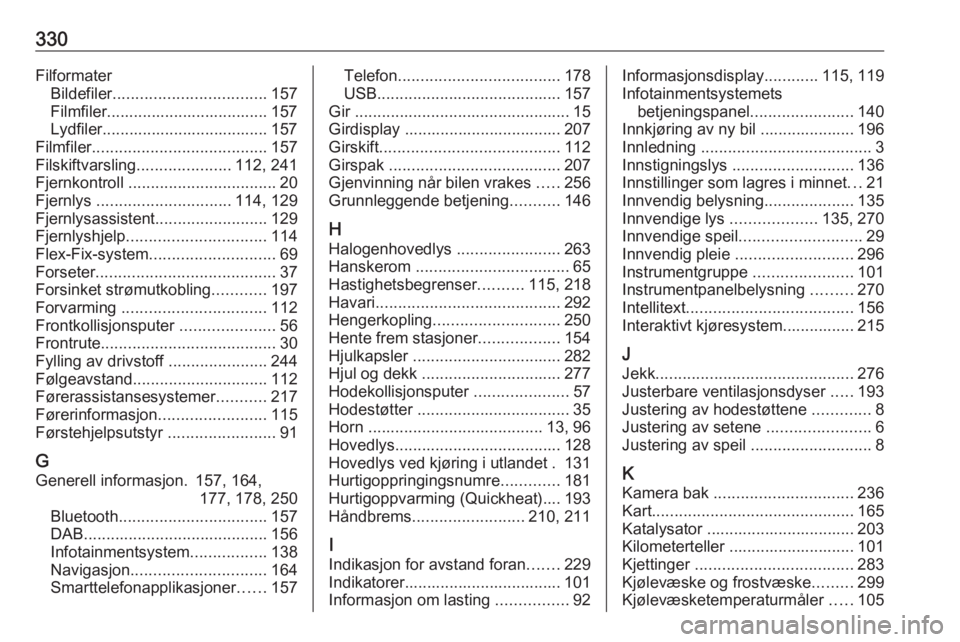 OPEL ZAFIRA C 2018  Instruksjonsbok 330FilformaterBildefiler .................................. 157
Filmfiler.................................... 157
Lydfiler..................................... 157
Filmfiler ..........................