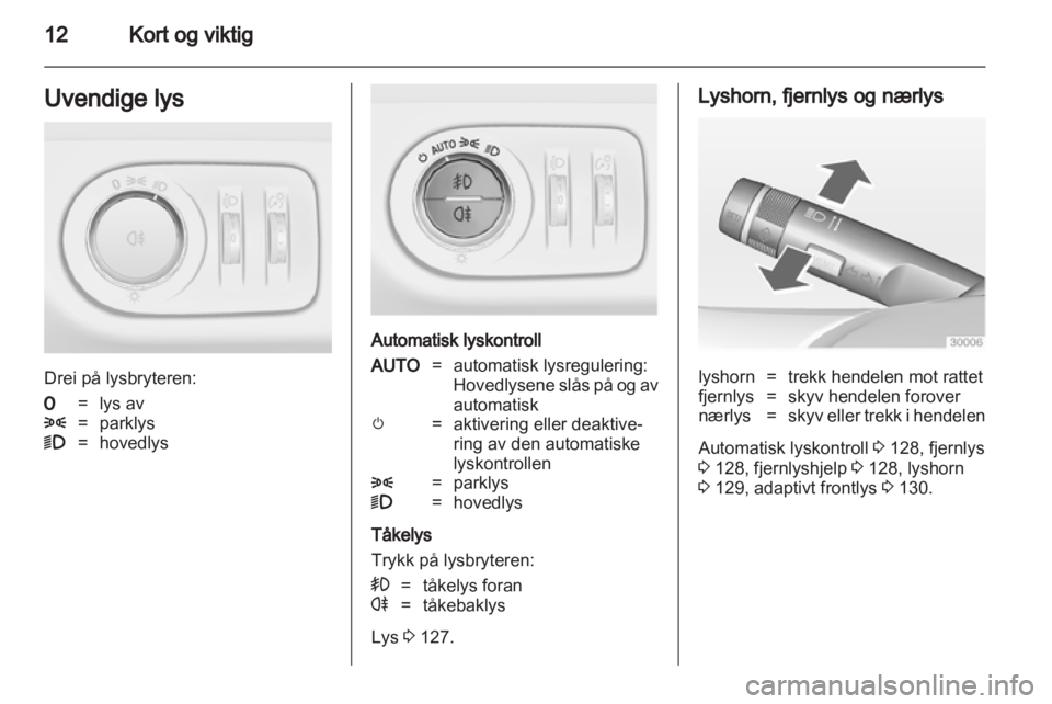 OPEL ZAFIRA TOURER 2012 Instruksjonsbok OPEL ZAFIRA TOURER 2012 Instruksjonsbok