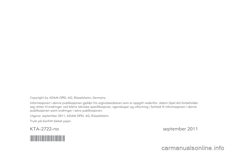 OPEL ZAFIRA TOURER 2012 Instruksjonsbok OPEL ZAFIRA TOURER 2012 Instruksjonsbok