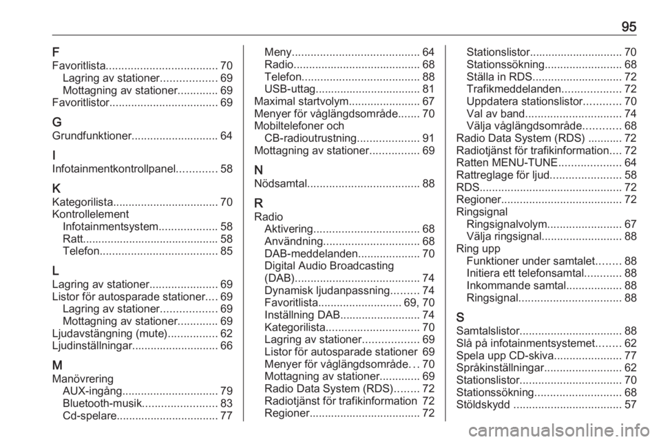 OPEL ADAM 2016 Handbok för infotainmentsystem 95F
Favoritlista .................................... 70
Lagring av stationer ..................69
Mottagning av stationer .............69
Favoritlistor ................................... 69
G
Grundf OPEL ADAM 2016 Handbok för infotainmentsystem 95F
Favoritlista .................................... 70
Lagring av stationer ..................69
Mottagning av stationer .............69
Favoritlistor ................................... 69
G
Grundf