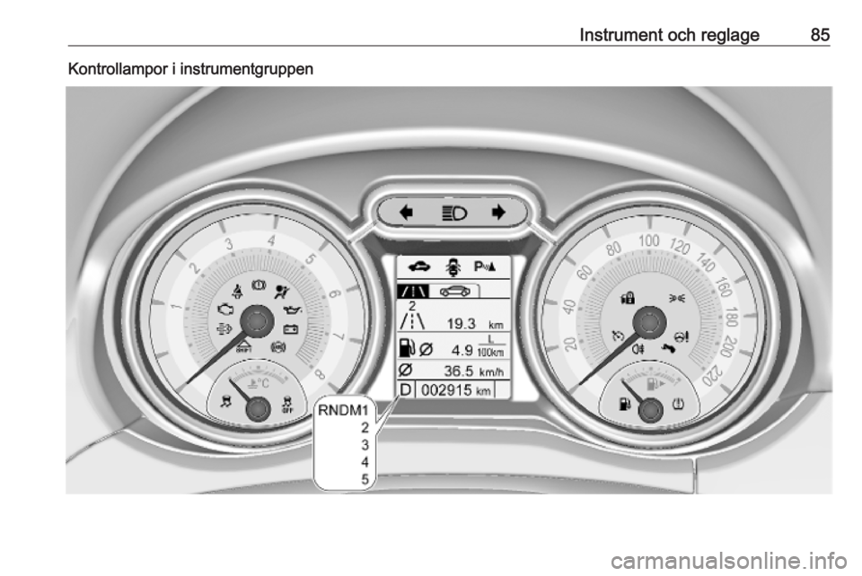 OPEL ADAM 2018.5  Instruktionsbok Instrument och reglage85Kontrollampor i instrumentgruppen 