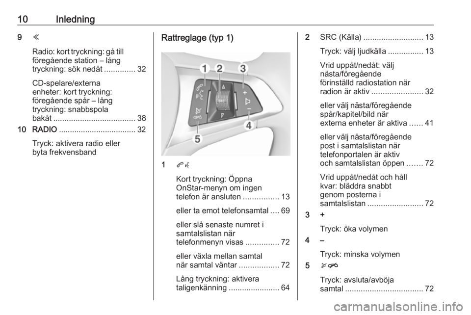 OPEL ASTRA K 2017  Handbok för infotainmentsystem 10Inledning9Y
Radio: kort tryckning: gå till
föregående station – lång
tryckning: sök nedåt ..............32
CD-spelare/externa
enheter: kort tryckning:
föregående spår – lång
tryckning: