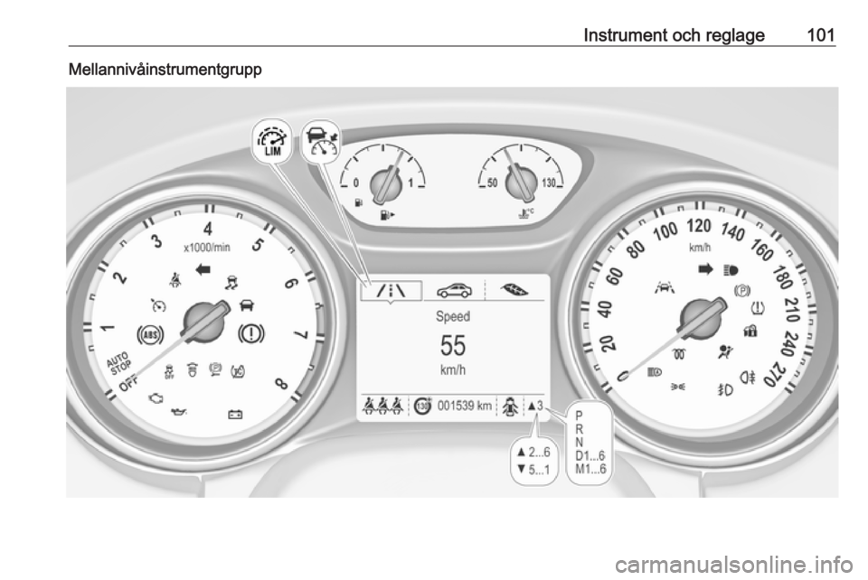 OPEL ASTRA K 2017 Instruktionsbok Instrument och reglage101Mellannivåinstrumentgrupp OPEL ASTRA K 2017 Instruktionsbok Instrument och reglage101Mellannivåinstrumentgrupp