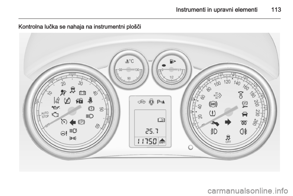 OPEL ASTRA J 2014.5 Uporabniški priročnik Instrumenti in upravni elementi113
Kontrolna lučka se nahaja na instrumentni plošči OPEL ASTRA J 2014.5 Uporabniški priročnik Instrumenti in upravni elementi113
Kontrolna lučka se nahaja na instrumentni plošči