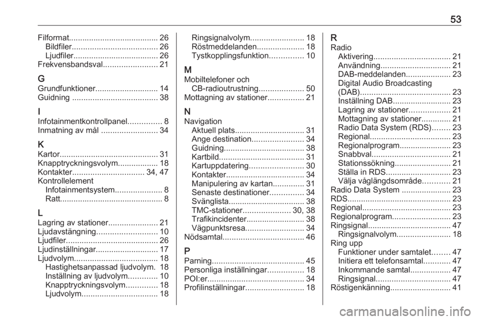 OPEL COMBO E 2019.1 Handbok för infotainmentsystem 53Filformat........................................ 26Bildfiler ...................................... 26
Ljudfiler...................................... 26
Frekvensbandsval ........................21 OPEL COMBO E 2019.1 Handbok för infotainmentsystem 53Filformat........................................ 26Bildfiler ...................................... 26
Ljudfiler...................................... 26
Frekvensbandsval ........................21