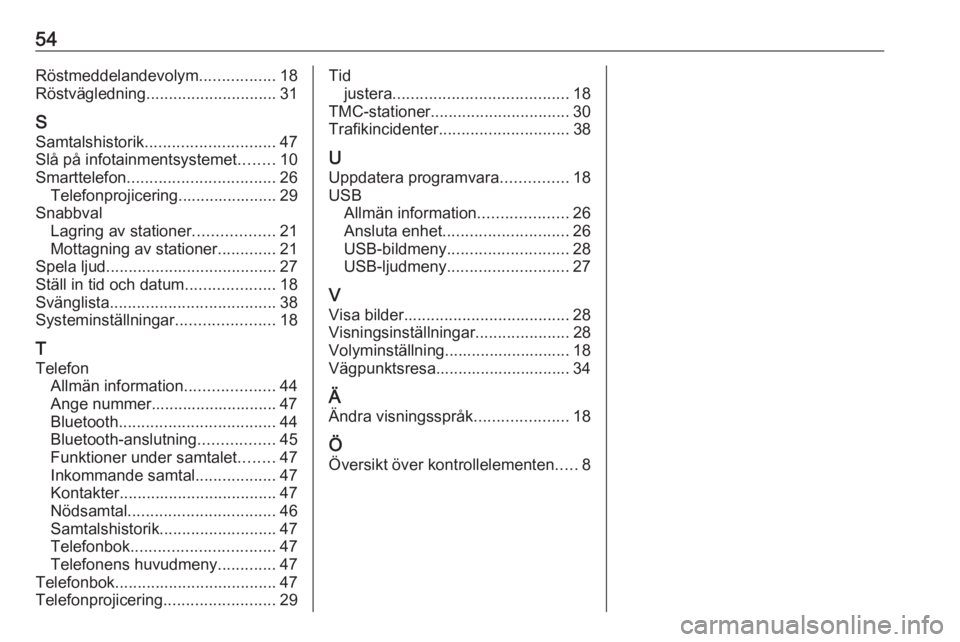 OPEL COMBO E 2019.1 Handbok för infotainmentsystem 54Röstmeddelandevolym.................18
Röstvägledning ............................. 31
S Samtalshistorik ............................. 47
Slå på infotainmentsystemet ........10
Smarttelefon ... OPEL COMBO E 2019.1 Handbok för infotainmentsystem 54Röstmeddelandevolym.................18
Röstvägledning ............................. 31
S Samtalshistorik ............................. 47
Slå på infotainmentsystemet ........10
Smarttelefon ...