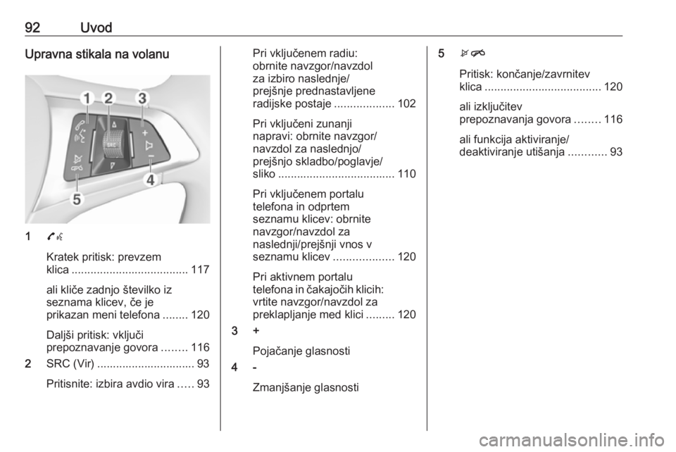 OPEL ASTRA K 2016 Navodila za uporabo Infotainment sistema 92UvodUpravna stikala na volanu
17w
Kratek pritisk: prevzem
klica ..................................... 117
ali kliče zadnjo številko iz
seznama klicev, če je
prikazan meni telefona ........120
Dal OPEL ASTRA K 2016 Navodila za uporabo Infotainment sistema 92UvodUpravna stikala na volanu
17w
Kratek pritisk: prevzem
klica ..................................... 117
ali kliče zadnjo številko iz
seznama klicev, če je
prikazan meni telefona ........120
Dal