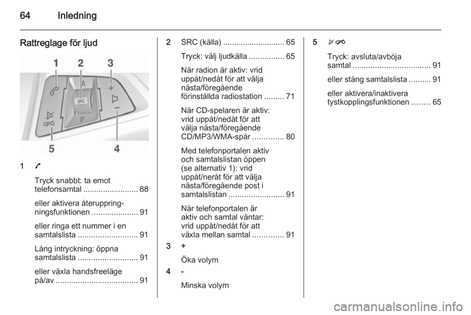 OPEL KARL 2016.5 Handbok för infotainmentsystem 64Inledning
Rattreglage för ljud
17
Tryck snabbt: ta emot
telefonsamtal ......................... 88
eller aktivera återuppring‐
ningsfunktionen .....................91
eller ringa ett nummer i en OPEL KARL 2016.5 Handbok för infotainmentsystem 64Inledning
Rattreglage för ljud
17
Tryck snabbt: ta emot
telefonsamtal ......................... 88
eller aktivera återuppring‐
ningsfunktionen .....................91
eller ringa ett nummer i en