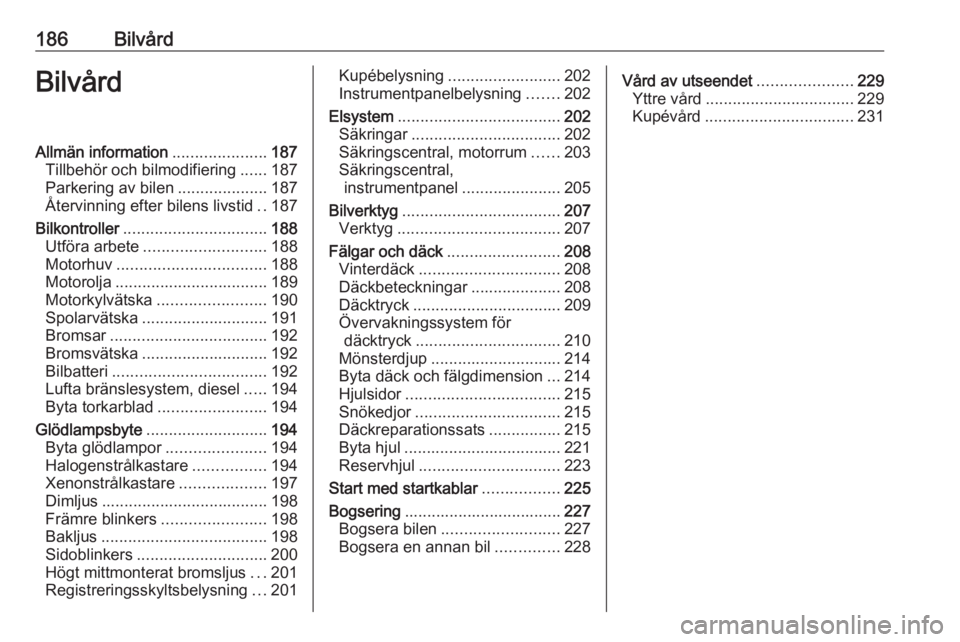 OPEL CORSA 2016.5 Instruktionsbok 186BilvårdBilvårdAllmän information.....................187
Tillbehör och bilmodifiering ......187
Parkering av bilen ....................187
Återvinning efter bilens livstid ..187
Bilkontroller OPEL CORSA 2016.5 Instruktionsbok 186BilvårdBilvårdAllmän information.....................187
Tillbehör och bilmodifiering ......187
Parkering av bilen ....................187
Återvinning efter bilens livstid ..187
Bilkontroller