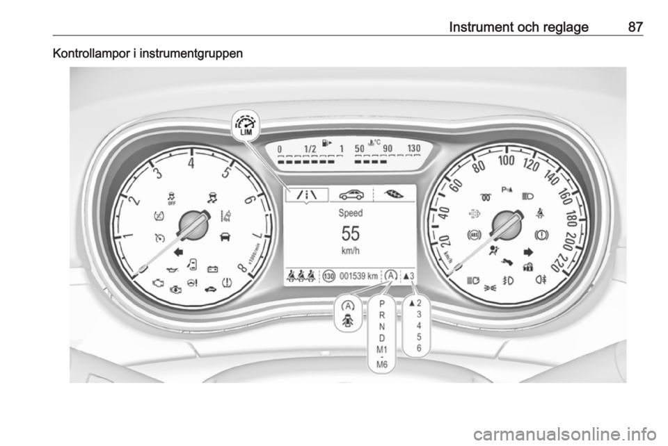 OPEL CORSA 2016.5  Instruktionsbok Instrument och reglage87Kontrollampor i instrumentgruppen 