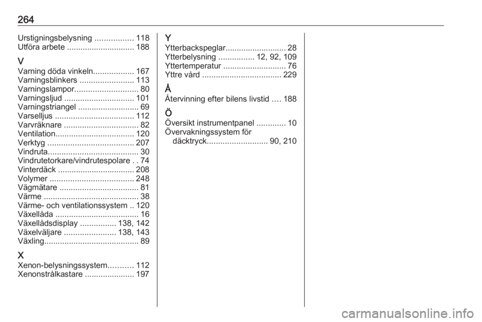 OPEL CORSA E 2017.5 Instruktionsbok 264Urstigningsbelysning .................118
Utföra arbete .............................. 188
V Varning döda vinkeln ..................167
Varningsblinkers ........................113
Varningslampo OPEL CORSA E 2017.5 Instruktionsbok 264Urstigningsbelysning .................118
Utföra arbete .............................. 188
V Varning döda vinkeln ..................167
Varningsblinkers ........................113
Varningslampo