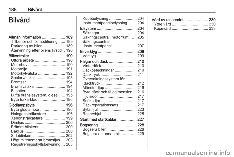 OPEL CORSA E 2018 Instruktionsbok 188BilvårdBilvårdAllmän information.....................189
Tillbehör och bilmodifiering ......189
Parkering av bilen ....................189
Återvinning efter bilens livstid ..190
Bilkontroller OPEL CORSA E 2018 Instruktionsbok 188BilvårdBilvårdAllmän information.....................189
Tillbehör och bilmodifiering ......189
Parkering av bilen ....................189
Återvinning efter bilens livstid ..190
Bilkontroller