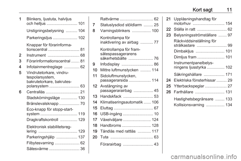 OPEL CORSA E 2019 Instruktionsbok Kort sagt111Blinkers, ljustuta, halvljus
och helljus ........................... 101
Urstigningsbelysning ..........104
Parkeringsljus .....................102
Knappar för förarinforma‐
tionscent OPEL CORSA E 2019 Instruktionsbok Kort sagt111Blinkers, ljustuta, halvljus
och helljus ........................... 101
Urstigningsbelysning ..........104
Parkeringsljus .....................102
Knappar för förarinforma‐
tionscent