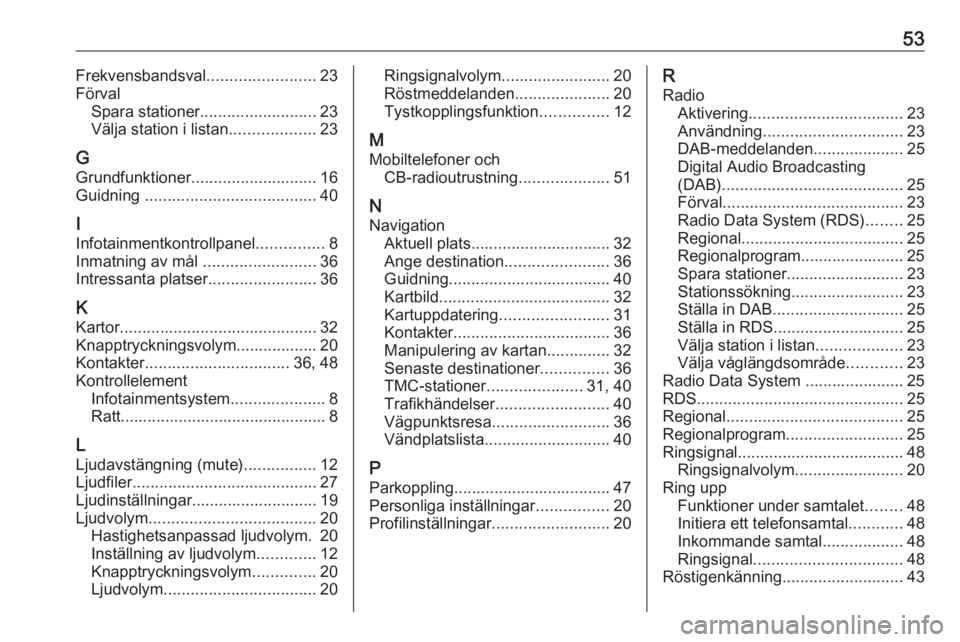 OPEL CORSA F 2020 Handbok för infotainmentsystem 53Frekvensbandsval........................23
Förval Spara stationer .......................... 23
Välja station i listan ...................23
G Grundfunktioner ............................ 16
Guidn OPEL CORSA F 2020 Handbok för infotainmentsystem 53Frekvensbandsval........................23
Förval Spara stationer .......................... 23
Välja station i listan ...................23
G Grundfunktioner ............................ 16
Guidn