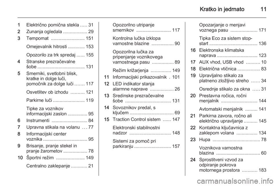OPEL CASCADA 2015 Uporabniški priročnik Kratko in jedrnato11
1Električno pomična stekla .....31
2 Zunanja ogledala ..................29
3 Tempomat .......................... 151
Omejevalnik hitrosti ............. 153
Opozorilo za trk spr OPEL CASCADA 2015 Uporabniški priročnik Kratko in jedrnato11
1Električno pomična stekla .....31
2 Zunanja ogledala ..................29
3 Tempomat .......................... 151
Omejevalnik hitrosti ............. 153
Opozorilo za trk spr