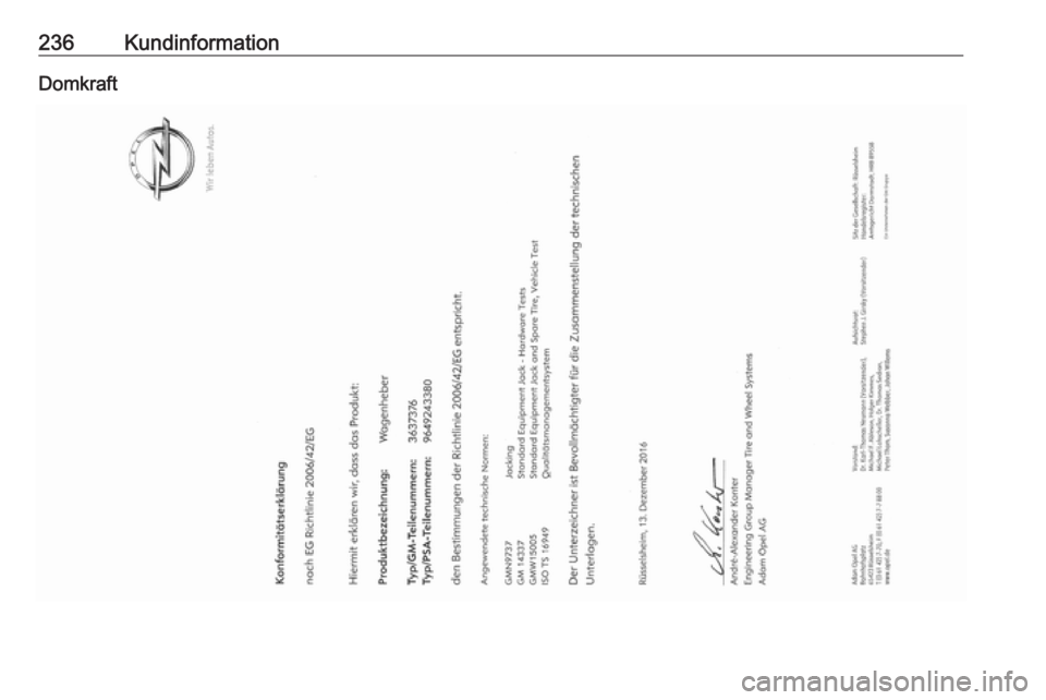 OPEL CROSSLAND X 2018  Instruktionsbok 236KundinformationDomkraft 