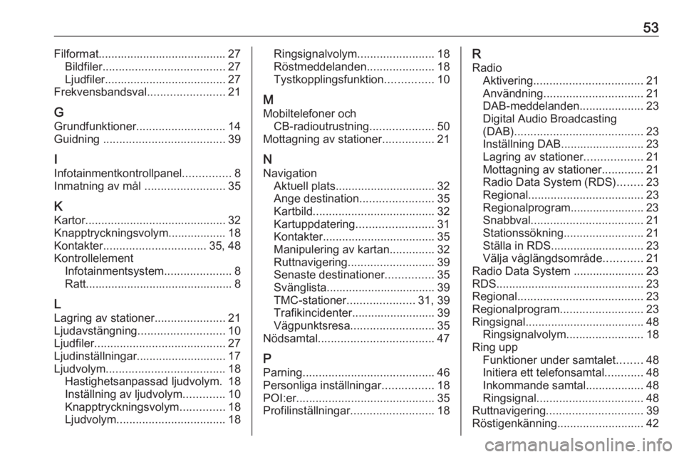 OPEL CROSSLAND X 2018.5 Handbok för infotainmentsystem 53Filformat........................................ 27Bildfiler ...................................... 27
Ljudfiler...................................... 27
Frekvensbandsval ........................21 OPEL CROSSLAND X 2018.5 Handbok för infotainmentsystem 53Filformat........................................ 27Bildfiler ...................................... 27
Ljudfiler...................................... 27
Frekvensbandsval ........................21