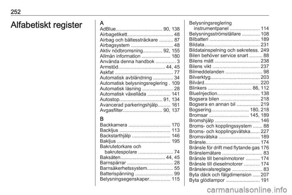 OPEL CROSSLAND X 2019 Instruktionsbok 252Alfabetiskt registerAAdBlue .................................. 90, 138
Airbagetikett.................................. 48
Airbag och bältessträckare ..........87
Airbagsystem .................. OPEL CROSSLAND X 2019 Instruktionsbok 252Alfabetiskt registerAAdBlue .................................. 90, 138
Airbagetikett.................................. 48
Airbag och bältessträckare ..........87
Airbagsystem ..................