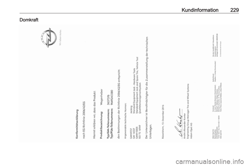 OPEL CROSSLAND X 2019.75  Instruktionsbok Kundinformation229Domkraft 