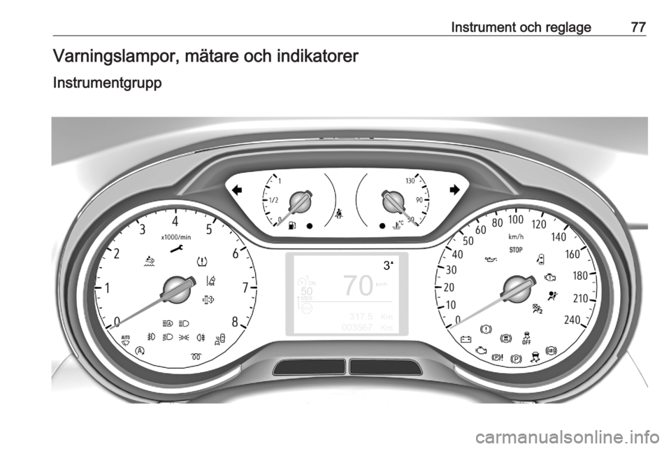 OPEL CROSSLAND X 2020  Instruktionsbok Instrument och reglage77Varningslampor, mätare och indikatorer
Instrumentgrupp 