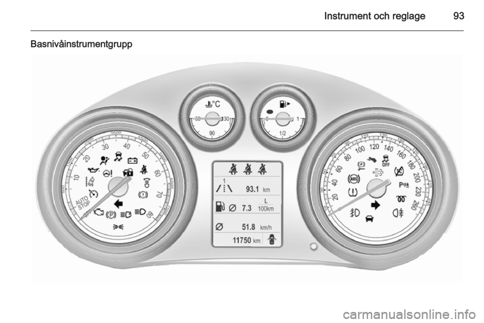 OPEL INSIGNIA 2015.5  Instruktionsbok Instrument och reglage93
Basnivåinstrumentgrupp 