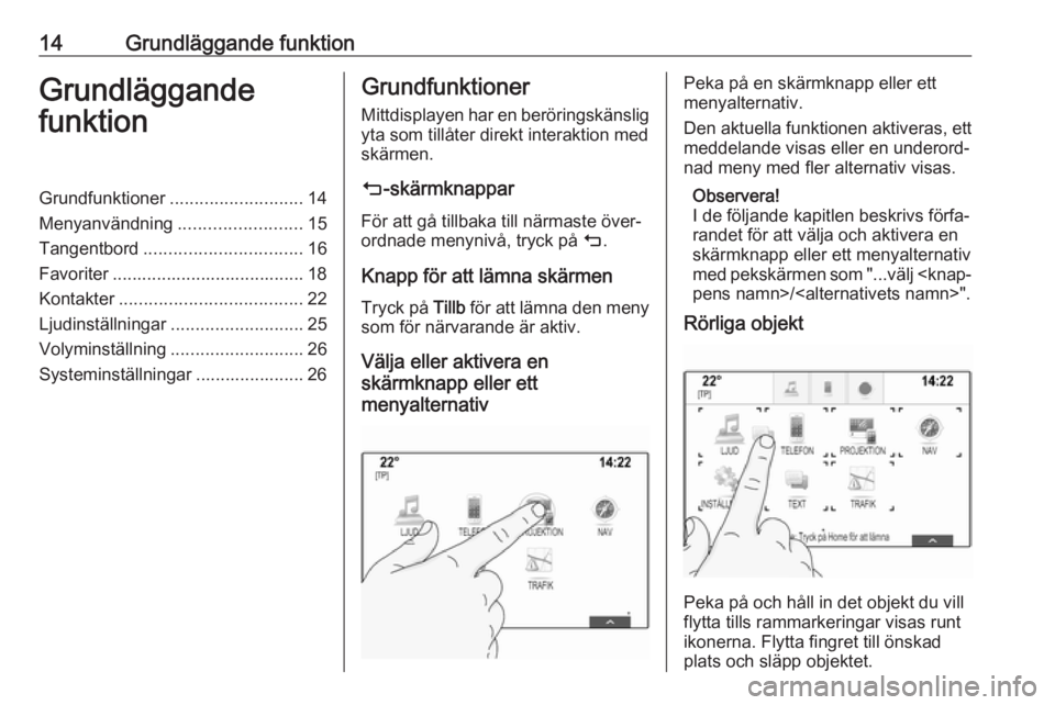 OPEL INSIGNIA 2016 Handbok för infotainmentsystem 14Grundläggande funktionGrundläggande
funktionGrundfunktioner ........................... 14
Menyanvändning .........................15
Tangentbord ................................ 16
Favoriter ... OPEL INSIGNIA 2016 Handbok för infotainmentsystem 14Grundläggande funktionGrundläggande
funktionGrundfunktioner ........................... 14
Menyanvändning .........................15
Tangentbord ................................ 16
Favoriter ...