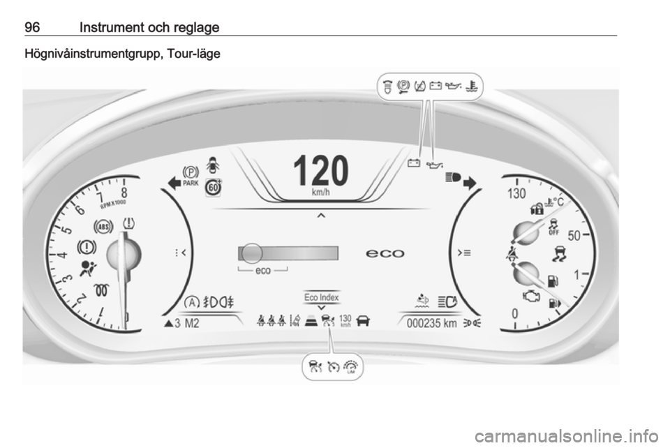 OPEL INSIGNIA 2017  Instruktionsbok 96Instrument och reglageHögnivåinstrumentgrupp, Tour-läge 