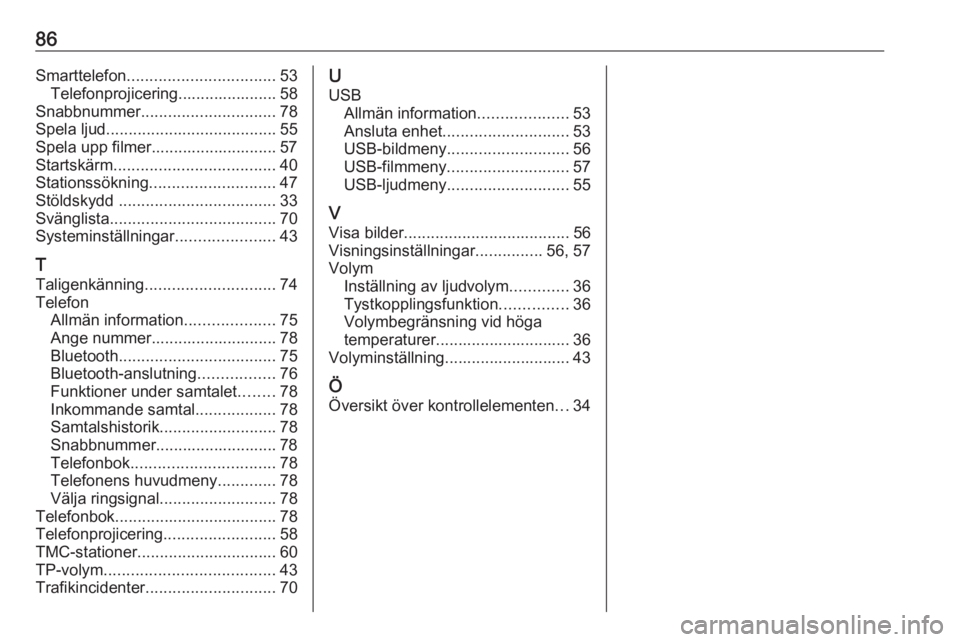 OPEL INSIGNIA BREAK 2019.5 Handbok för infotainmentsystem 86Smarttelefon................................. 53
Telefonprojicering...................... 58
Snabbnummer .............................. 78
Spela ljud ...................................... 55
Spela OPEL INSIGNIA BREAK 2019.5 Handbok för infotainmentsystem 86Smarttelefon................................. 53
Telefonprojicering...................... 58
Snabbnummer .............................. 78
Spela ljud ...................................... 55
Spela